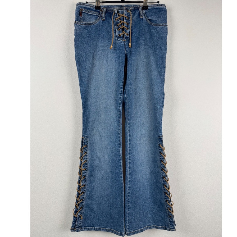 Mudd Flare Jeans Women Size 9 Blue Excellent Y2K Retro Lace Up 
Vintage